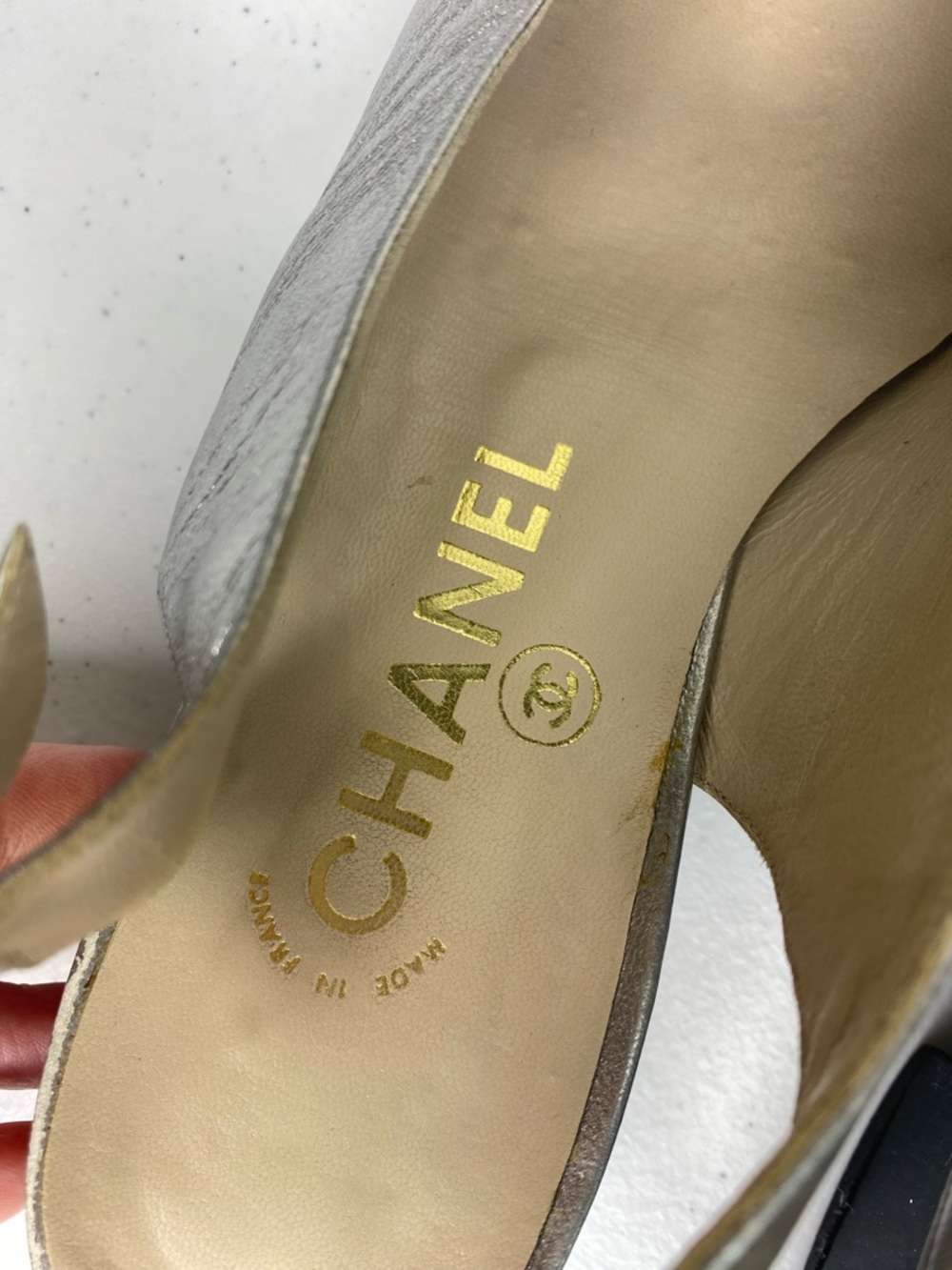Chanel Vintage Cap-Toe Sling Back Pumps Sliver Black Size 38 - Picture 7 of 15